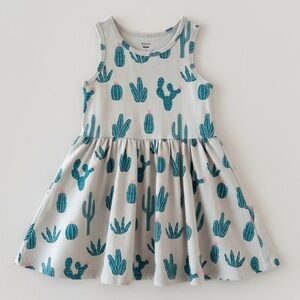Tea Collection Girls Cactus Print Cotton Dress Gray Green | Size 4T